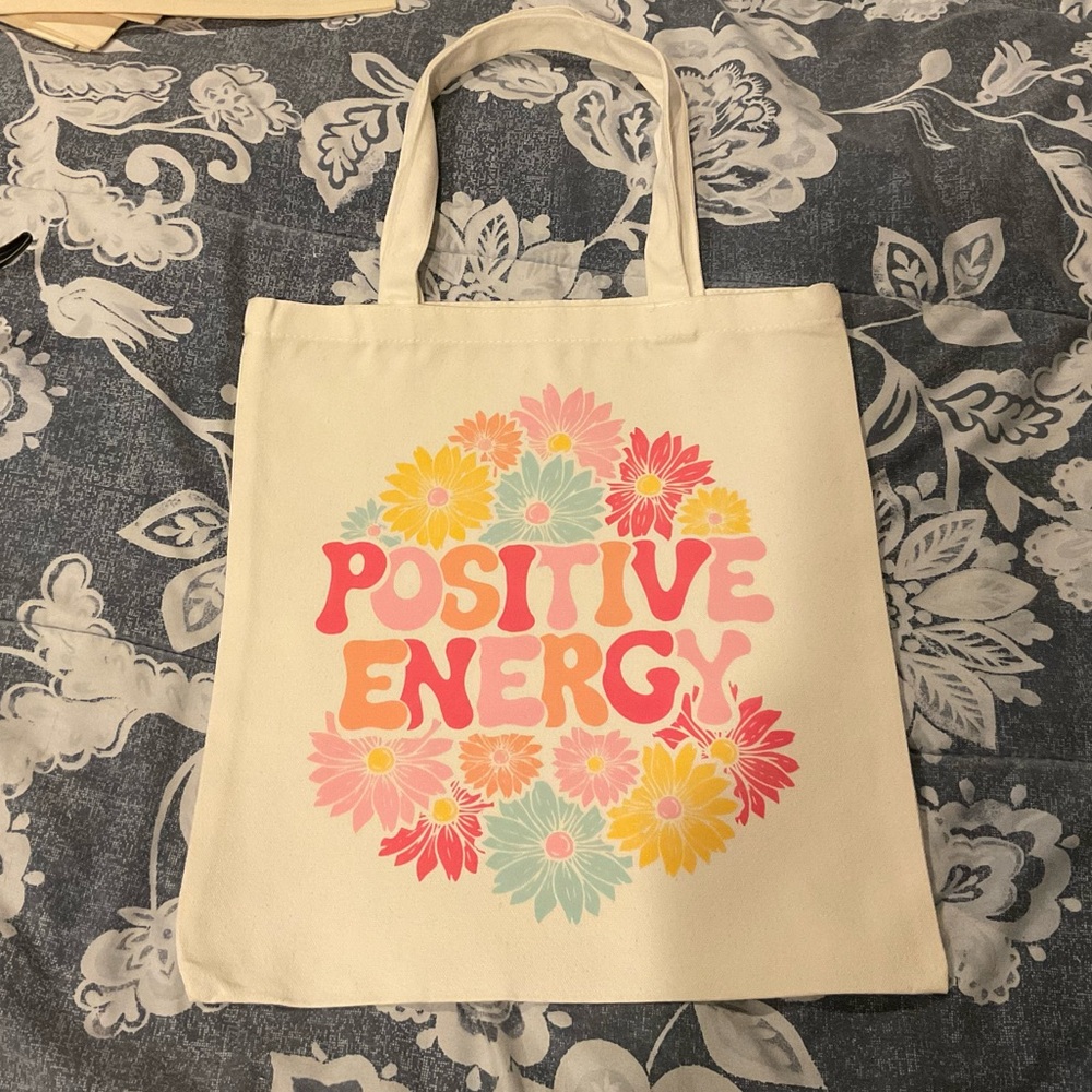 Chic Floral Tote Bag - White with Multicolor Design